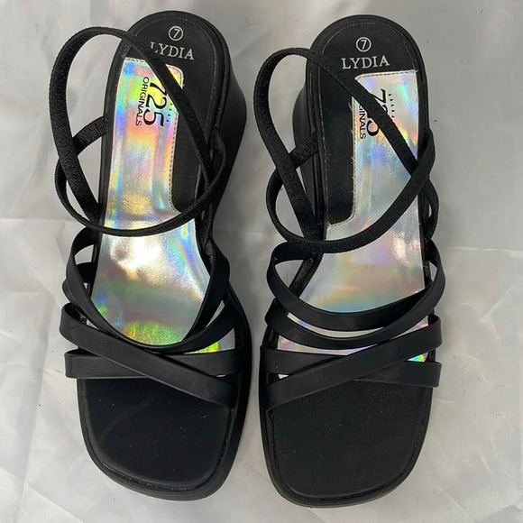 VINTAGE Y2K Strappy Platform Chunky Sandals Lydia 725 Originals Black Nylon 7 - Picture 7 of 11